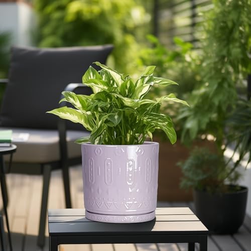 Eightpot 10 Inch Planter, Ceramic Plant Pots for Indoor Outdoor, Round Pot for Plants with Drainage Hole and Sacuer, Boho Plant Pot, Decorative Flower Pots, Living Room Decor, Purple - Image 5