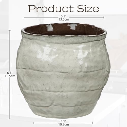 Hollyone White Ceramic Planter Pot Vintage 6 inch Plant Pot Handcrafted Rustic Glazed Flower Pots Vase for Indoor Outdoor Plants Decorative Plant Round Container Home Decor - Image 2