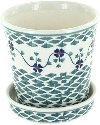 Blue Rose Polish Pottery - Green Sage Floral Flower Pot - 4" x 4" - Ceramic Flower Pot, for Indoor or Outdoor Garden Décor by BlueRosePottery