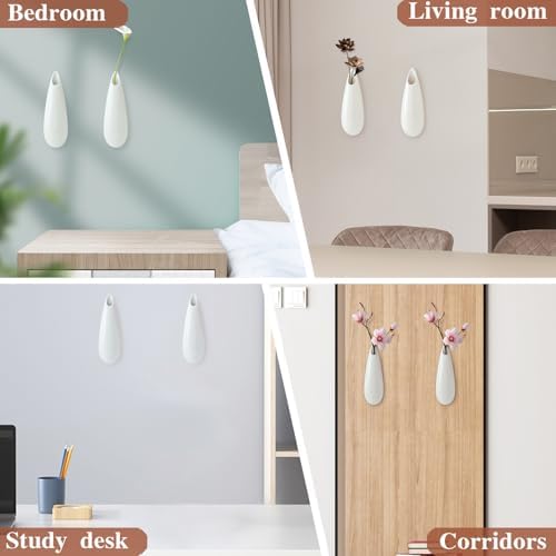 White Ceramic Wall Vases, Set of 2, 7.9 Inch, Teardrop Design - Image 4