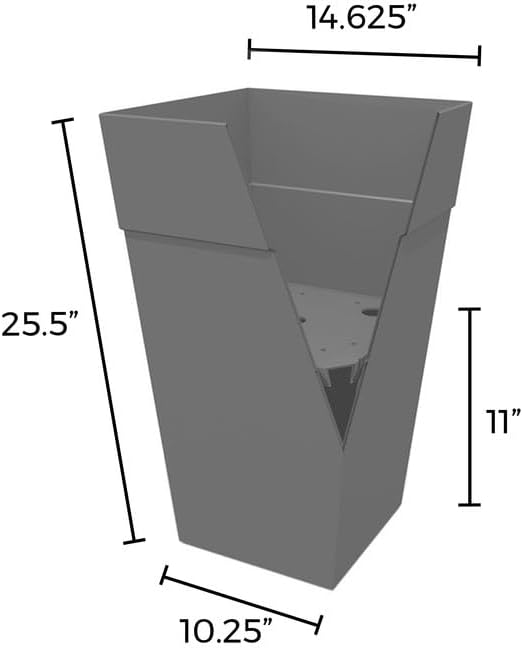 Bloem Tall Finley Tapered Square Planter: 25" - Cement Gray - Matte Textured Finish, 100% Recycled Plastic Pot, for Indoor and Outdoor Use, Gardening, 9 Gallon Capacity - Image 4