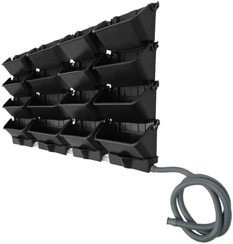 Vertical Wall Planter for Indoor Plant-Walls Mounted Pot with 4 Drainage Tray 16 Pack, with 6.56ft Drainage Pipe for Decor, Plastic Pots Balcony Planters, Plants Hanging (16, Black) - Image 3