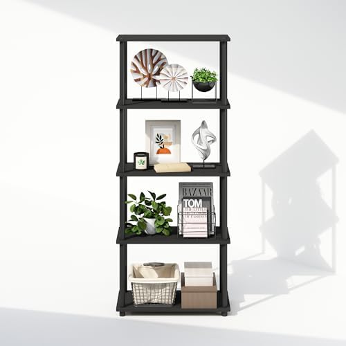 Furinno Turn-N-Tube Book Shelf, 5-Tier Bookshelf, Bookcase with Multipurpose Compact Display Rack, 11.6 x 23.6 x 57.4, for Living Room, Bedroom, Home Office, Americano/Black - Image 6