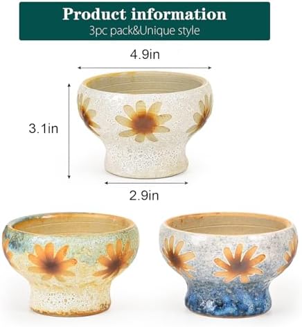 Sungmor Small Succulent Planters Set of 3, Beautiful Hand Crafted Ceramic Plant Pots Cute Cactus Pot, 4.9 Inch Flower Pots for Indoor Plants with Drainage, Desktop Windowsill Home Office Decor Pots - Image 6