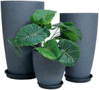 24/21/11 Inch Tall Planter Pots Garden Plastic Planters - Set of 3 for Indoor & Outdoor Use - Decorative Lightweight Flower Pots (Dark Grey) - Image 2