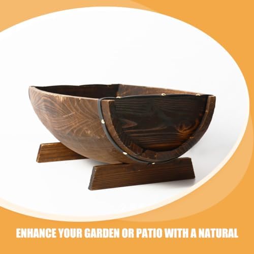 Kisangel Wooden Half Barrel Planter Large Garden Planter Pot for Indoor Outdoor Plants with Drainage 37x23.5x12.5cm - Image 7
