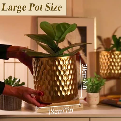 TRIROCKS Set of 2 Planters with Stand Indoor Otdoor Metal Plant Stand 8 * 18 &7 * 12 "Modern Planters Flower Pots for Living Room Corner Kitchen Office Garden Balcony Patio Decor(Gold) - Image 4