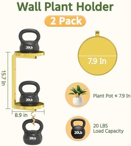 LASZOLA Plant Hanger Holder Window Shelf Wall Mounted Indoor, 2 Pcs Gold - Image 2