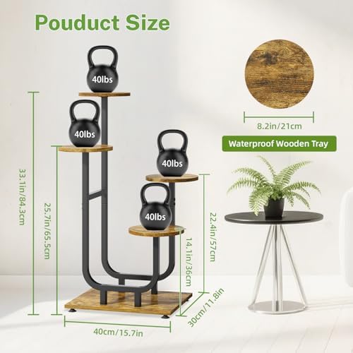 iDavosic.ly Plant Stand Indoor with Wooden Trays, 4 Tier Shelf, Black Brown - Image 2