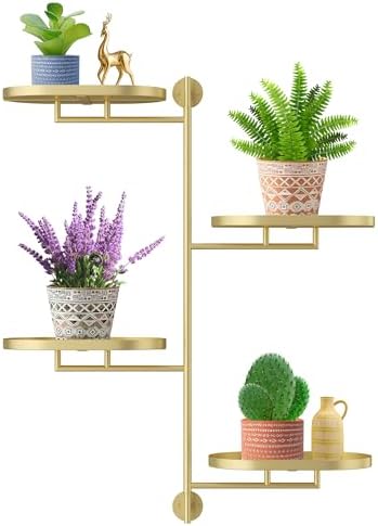 YQSLYSF Window Rotating Plant Stand Shelf Indoor Gold Metal Floating Shelves 4-Tier Wall Mount Plant hanger Holders for Wall Planter Modern Home Decor window sill gifts by YQSLYSF