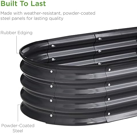 Best Choice Products 4x2x1ft Outdoor Metal Raised Garden Bed Outdoor, Oval Deep Root Planter Box for Vegetables, Flowers, & Herbs, 51 Gallon Capacity, Rubber Edge Guard, 100% Non-Toxic - Charcoal - Image 6
