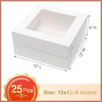 Mefleet 25pcs 12x12x6 Cake Boxes Bakery Boxes for Tier Cakes with Window - Image 2