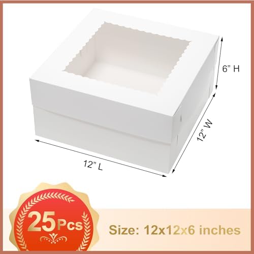 Mefleet 25pcs 12x12x6 Cake Boxes Bakery Boxes for Tier Cakes with Window - Image 2