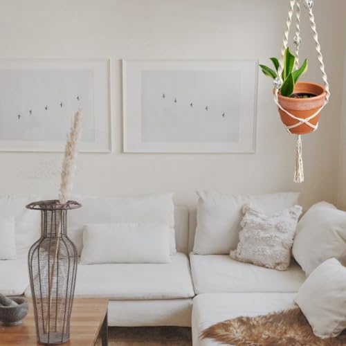 Macrame Plant Hanger Disco ball decor Hanging planters for indoor plants Cool gifts for plant lovers Boho plant pots plant stand indoor Hanging planters for outdoor plants Boho Decor (Vanilla White) - Image 4