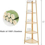 Bamboo Corner Shelf Stand for Display, 59'' Tall Storage Rack, 5-Tier Shelf for Organize - Image 3