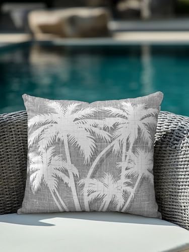 Throw Pillow 16x16 Inch, Coastal Palm Tree Waterproof Outdoor Pillow Covers for Patio with Insert, Tropical Plants Botanical Vintage Gray Decorative Pillowcase Cushion for Couch, Sofa, Bed, Garden - Image 4