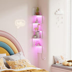 Qupui 5-Tier Corner Shelf with LED, 49" Floating Wall Shelf, White - Image 5
