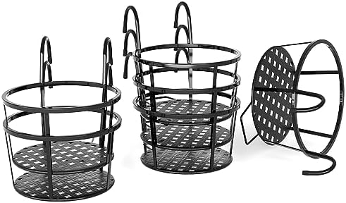 CADANI Iron Hanging Plant Holder Over The Rail Metal Fence Planters, Hanging Bucket Flower Pot Holder for Patio Balcony Outdoor Plants - Pack of 6 (Black) - Image 7