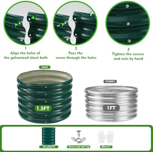 YSEJOMP 17" Tall 24" Diameter Round Raised Garden Bed Kits Outdoor Green - Image 5