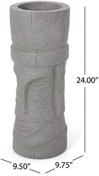 Christopher Knight Home Jorine Lightweight Concrete Planter, Cast Stone Planter, Moai Design Urn, Tall Plant Pot, Easter Island Garden Pot with Drainage Hole for Backyard Hall Garden, Stone Gray - Image 3