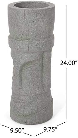 Christopher Knight Home Jorine Lightweight Concrete Planter, Cast Stone Planter, Moai Design Urn, Tall Plant Pot, Easter Island Garden Pot with Drainage Hole for Backyard Hall Garden, Stone Gray - Image 3