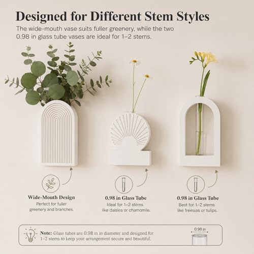 TBWIND White Wooden Wall Vases Set of 3, Wall Planters with Glass Tube Kit - Image 4