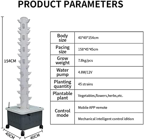 Vertical Hydroponic Grow Tower Aeroponic Tower for Herbs, Fruits and Vegetables 15 Layer 45 Plants Sites with Movable Water Tank Hydrating Pump, Timer, Adapter (45 Pots) - Image 5