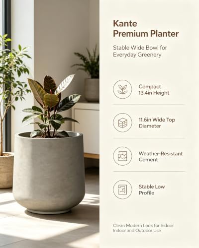 Kante 13.4" Tall Concrete Planter, Round Curved Flower Pot, Weathered - Image 3