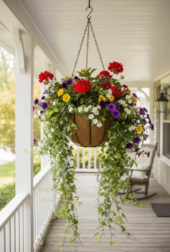 14in Bellus Hanging Basket - 14in x 9in - Black PVC Coated - Image 6