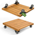Jurax 2Pcs Wood Plant Caddy, Rolling Plant Stand, Square, Golden Teak by Jurax