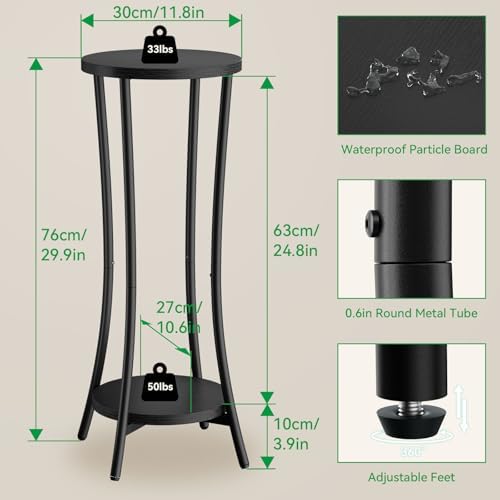 IBUYKE 30 Inch Tall Plant Stand Indoor, 2 Tier Flower Stand, Black TMJ074B - Image 3