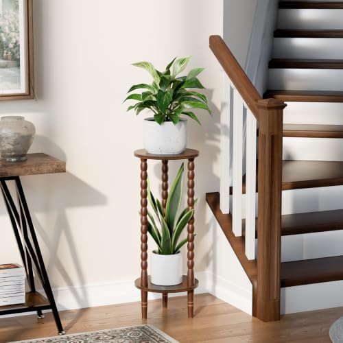 30" Tall Plant Stand Indoor, Round Rubber Wood Corner Plant Shelf Holder - Image 6