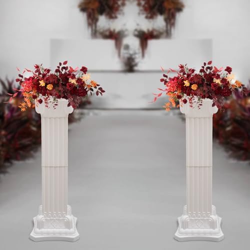 Roman Columns Wedding Stand Roman Pillar Plant Stand Plastic Greek Column Statue Pedestal Flower Pot Holder Decor Wedding Event Party Elegant Decorative Column (White, 2Pcs, 11.81x35.43 Inch) - Image 4