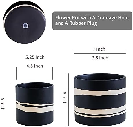 Nihow Ceramic Modern Plant Pot with Drainage for Indoor Plants,5+7 inch - Image 3
