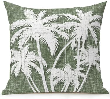 Tropical Palm Tree 18x18 Waterproof Outdoor Throw Pillow with Insert, Vintage Moss Green Exotic Botanical Plants Patio Decorative Cushion for Outdoor Sofa Furniture, Porch Garden Pillow, 1 Pack by Hokiten
