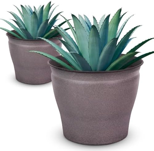 Headwind Natural Ironstone Timberline - 8" Cappuccino Decorative Planter for Outdoor Pots for Plants – Modern Indoor Plant Pots, Large & Small Planters for Indoor Plants by Robert Allen 2-Pack by Headwind