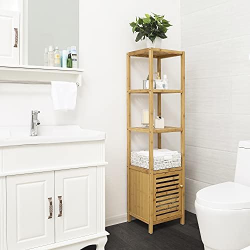 SONGMICS Bamboo Bathroom Shelf, 4-Tier Storage Cabinet - Image 2