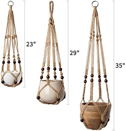 Mkono Set of 7 Macrame Plant Hangers Indoor 6 Different Size Hanging Planter Basket Flower Pot Holder 67"/46"//41"/35"/29"/23", Brown - Image 6