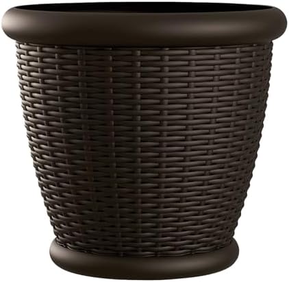 Suncast Wicker Planter w/ Drillable Drain Holes, Decorative Indoor/Outdoor Pot, 18in, Java by Unknown