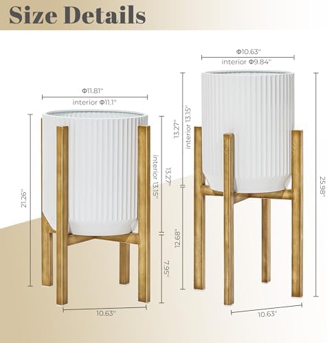LuxenHome PSet of 2 White Planter with Gold Metal Stand - Image 4