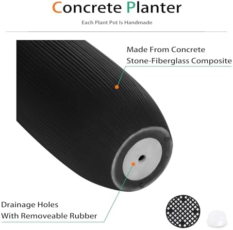 Heyzier Tall Planters for Outdoor Plants, Large Concrete Flower Pots for Garden Front Porch, Patio, Indoor (Vertical Black) - Image 6