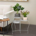 Deco 79 Metal Indoor Outdoor Plantstand Curved Folding 3 Tier Plant Shelf with Floral and Scroll Patterns, Plant Stand 17" x 17" x 20", Silver - Image 2
