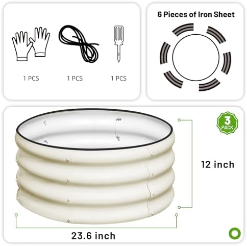 SnugNiture 3 Pcs 2x2x1ft Round Galvanized Raised Garden Bed Kit Outdoor, Metal Planter Box for Planting Plants Vegetables, White - Image 4