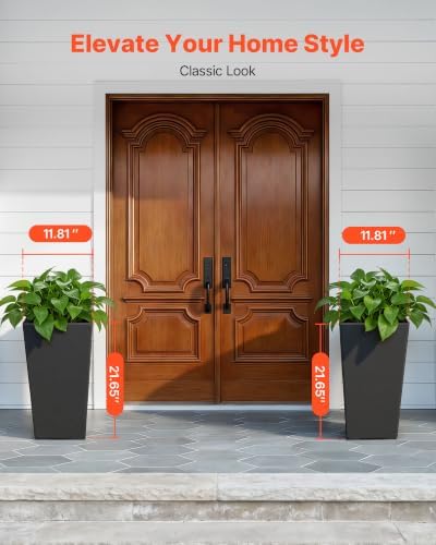VEVOR Set of 2 Tall Planters for Outdoor Plants 22 inch, Black Tall Planter for Indoor Plants, Modern Planters for Front Porch Patio Balcony, Plant Container Flower Pots - Image 3