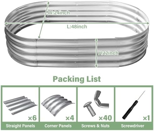 TATAANTY Raised Garden Bed for Outdoor: 4x2x1ft Durable Metal Vegetable Plant Container Kit - Oval Planter Box for Gardening Flower Trough Galvanized - 1 Pack - Image 2