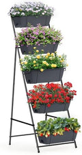 Raised Garden Bed 5 Tier Vertical Planter Standing Herb Garden Elevated Box With Drainage Holes Tall Planters for Outdoor Plants Vegetables Flowers Grey by BTY