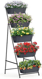 Raised Garden Bed 5 Tier Vertical Planter Standing Herb Garden Elevated Box With Drainage Holes Tall Planters for Outdoor Plants Vegetables Flowers Grey by BTY