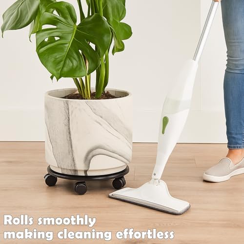 2-Pack 12" Round Metal Plant Caddy with Wheels Heavy-Duty Large Rolling Plant Stand Indoor Outdoor Wheeled Planter Dolly Cart Coaster Flower Pot Mover Roller Base, Garden Trolley - Image 6