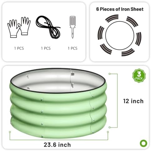 SnugNiture 3 Pcs 2x2x1ft Round Galvanized Raised Garden Bed Kit Outdoor, Metal Planter Box for Planting Plants Vegetables, Green - Image 4