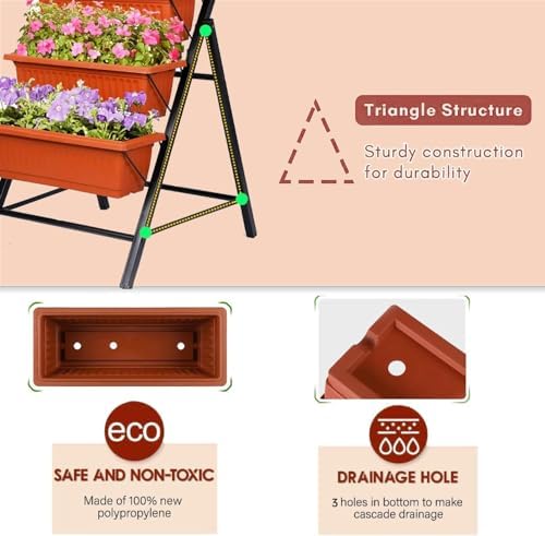 SEJOV 2 Pack Vertical Garden Bed, 5 Tiers Elevated Planter Box, Dark Red - Image 3